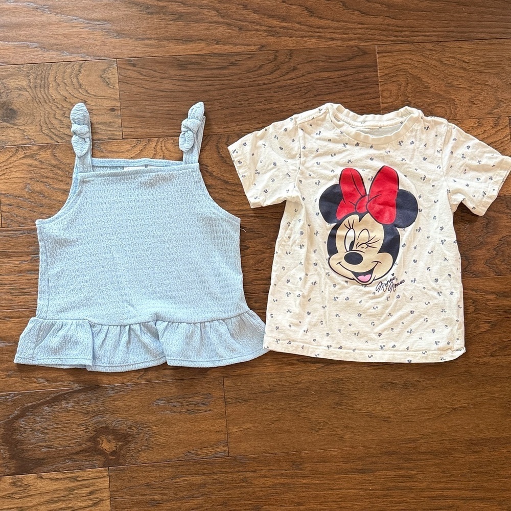 Girls Top Bundle- Disney Minnie Mouse Shirt & Baby Blue Tank Top